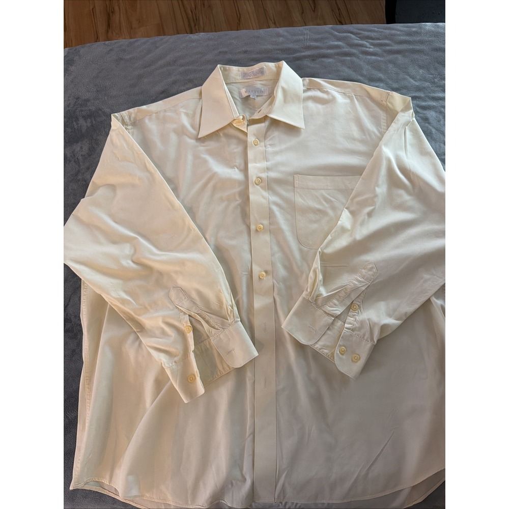 Marquis Men's Dress Shirt 18.5 34/35 Cream Ivory Button Front Long Sleeve